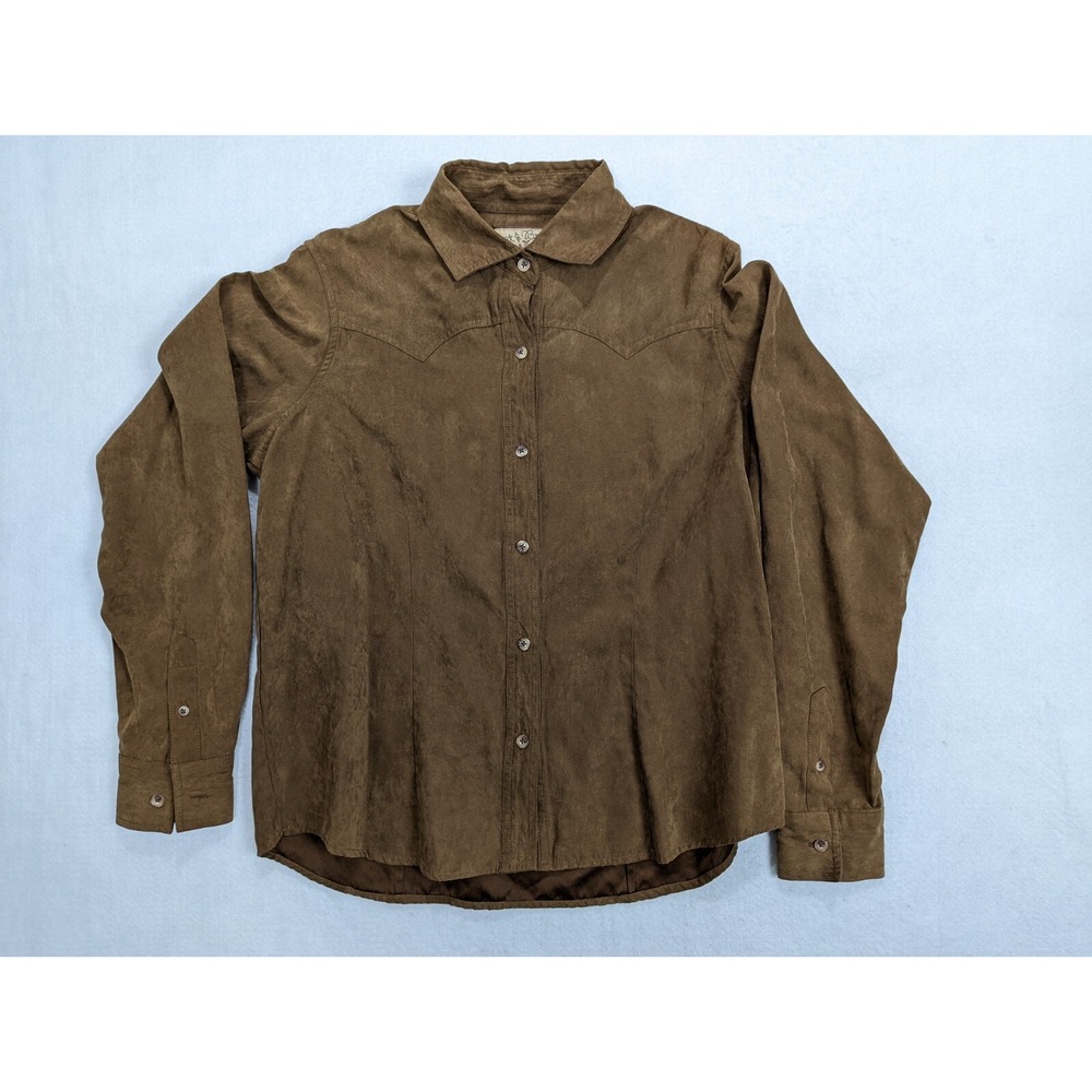 Bit Bridle Womens Top Size‎ M Shirt Button Long Sleeve Polyester Brown